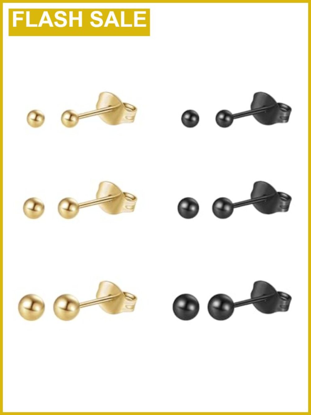 Surgical Steel Ball Stud Earrings Set for Women Men Hypoallergenic 6 Pairs